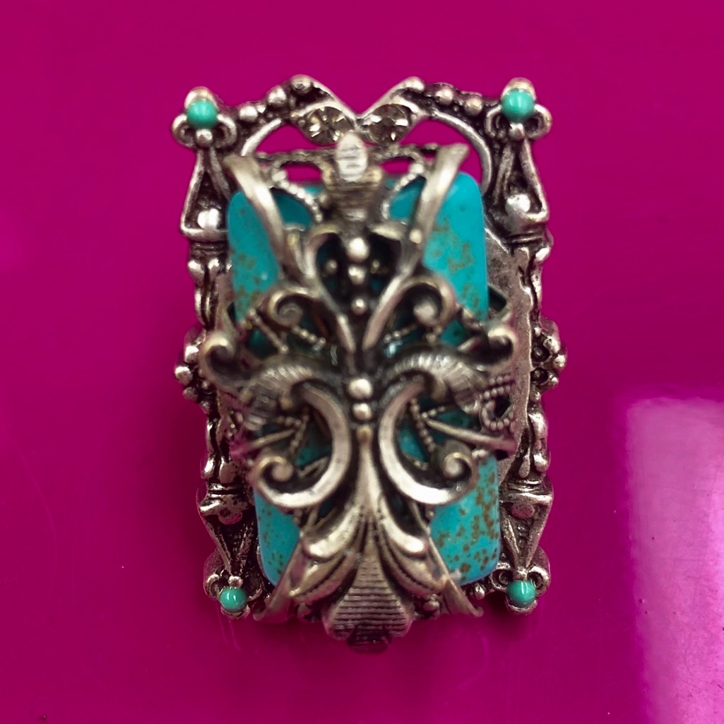 Caged Turquoise Statement Ring, Nwt